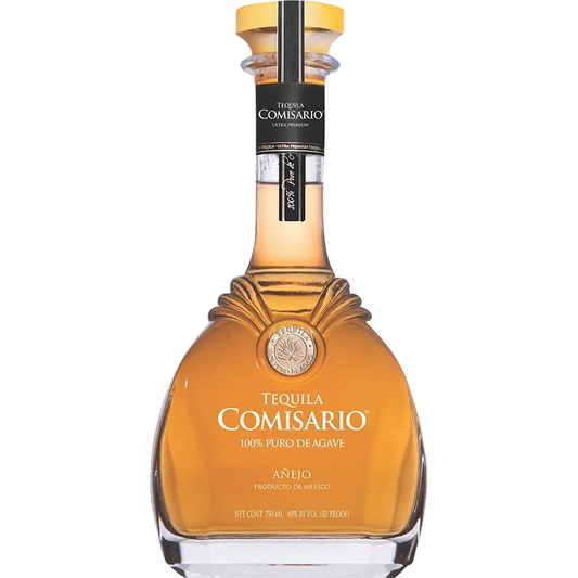 Tequila Comisario bottle on a white background