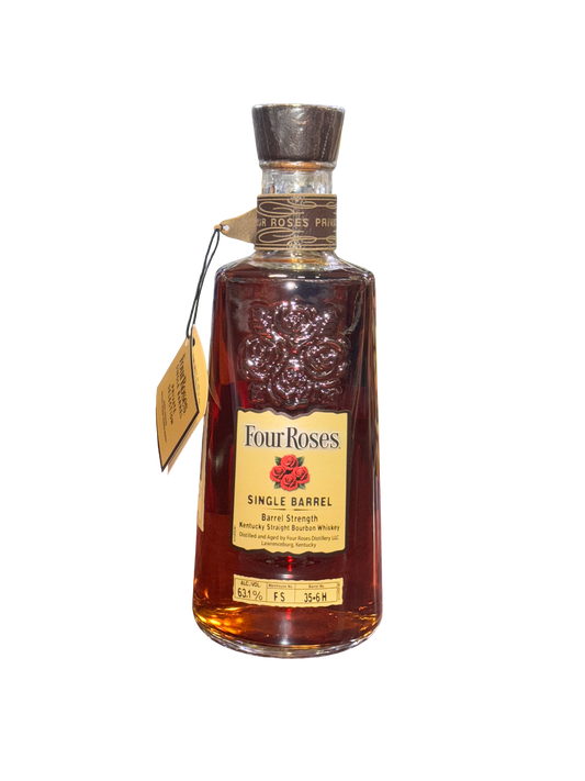 Four Roses whiskey bottle on a white background