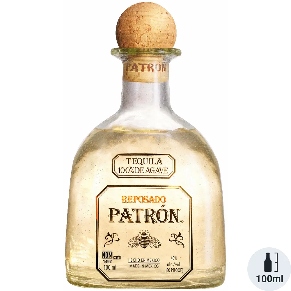 Patrón Reposado tequila bottle on a white background