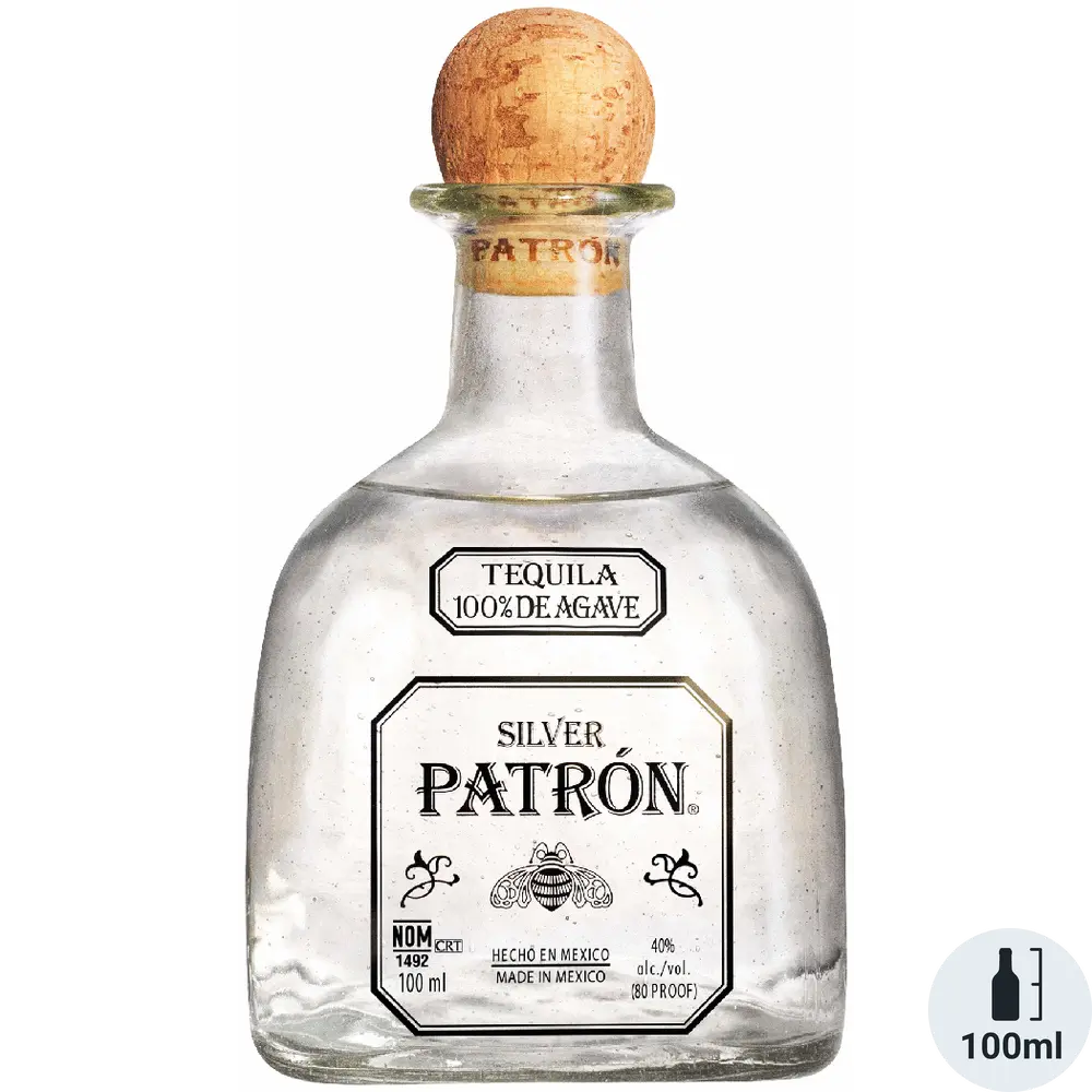 Patrón Silver tequila bottle on a white background