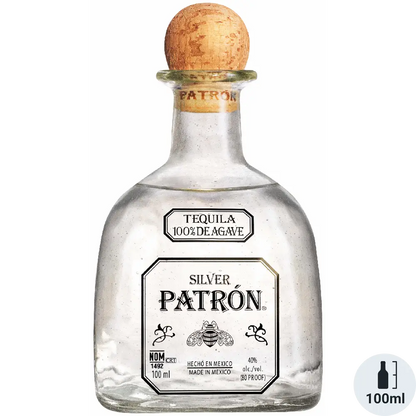 Patrón Silver tequila bottle on a white background