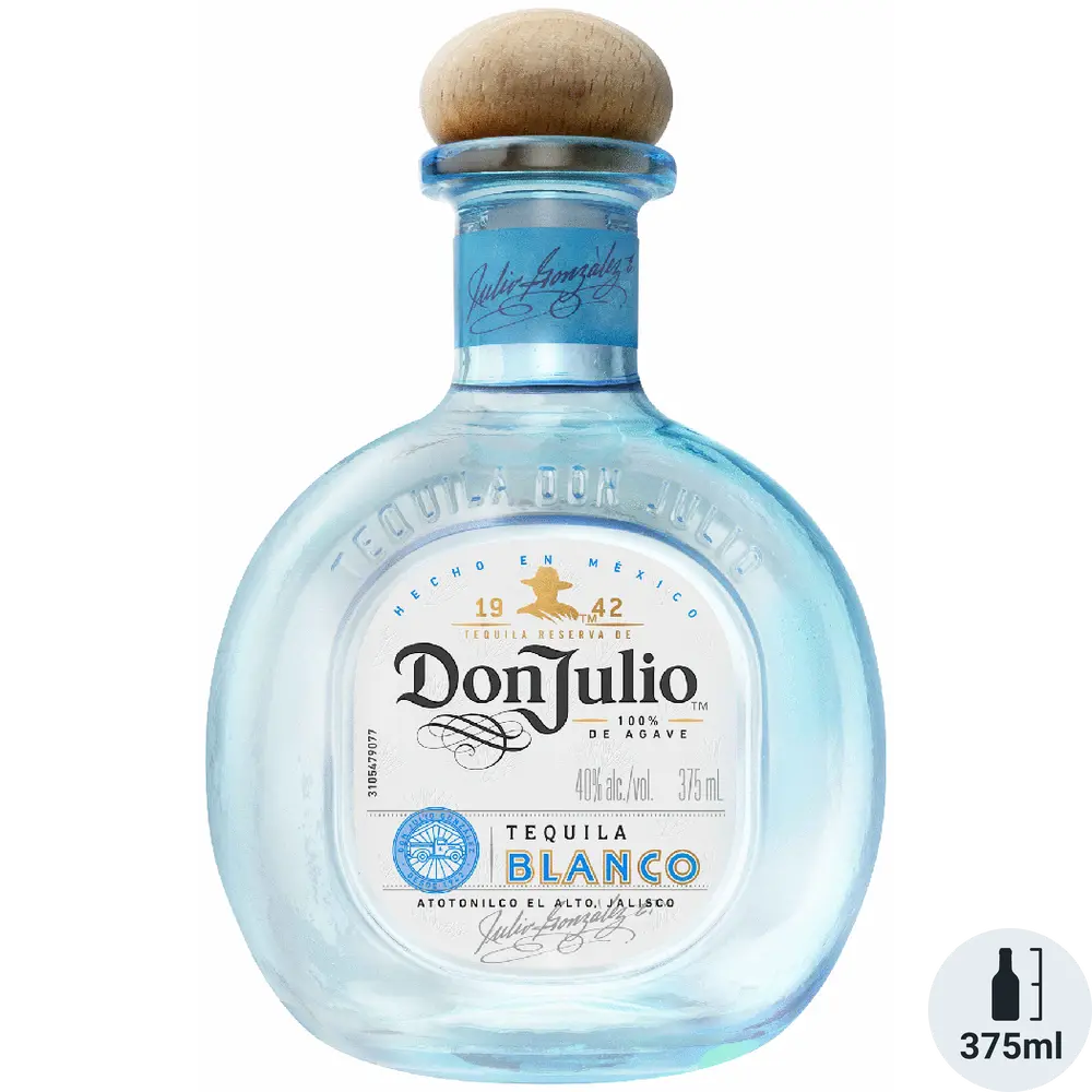 Don Julio Blanco tequila bottle on a white background
