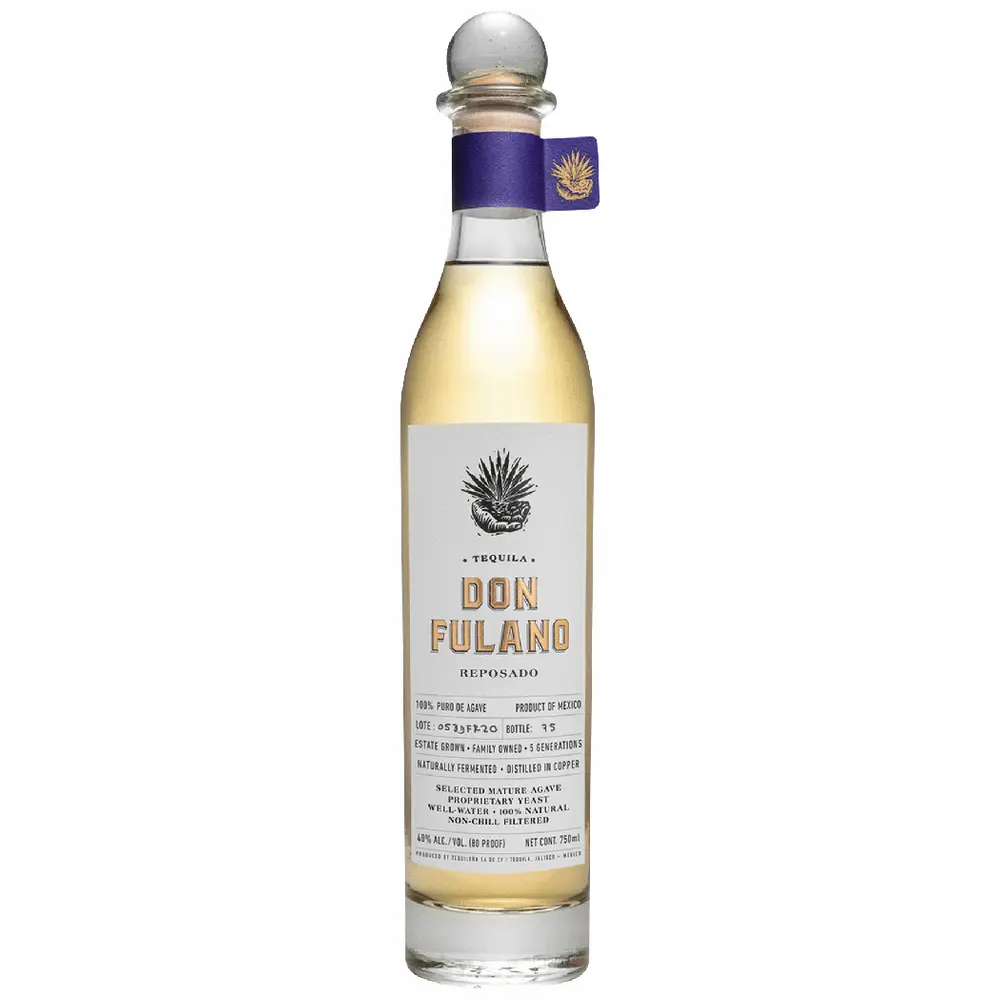 Bottle of Don Fulano tequila on a white background