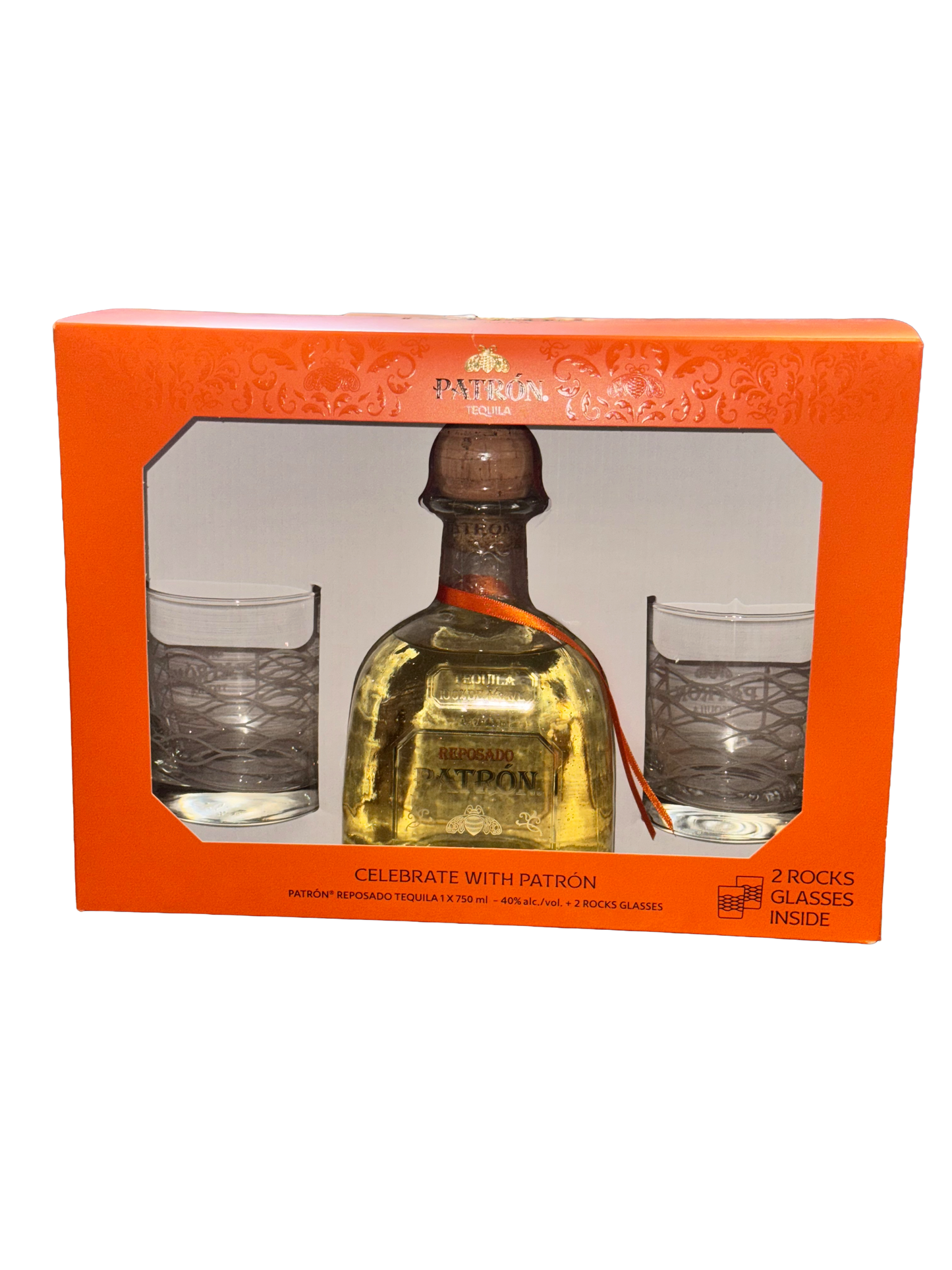 Patron Reposado with 2 Rocks Glasses