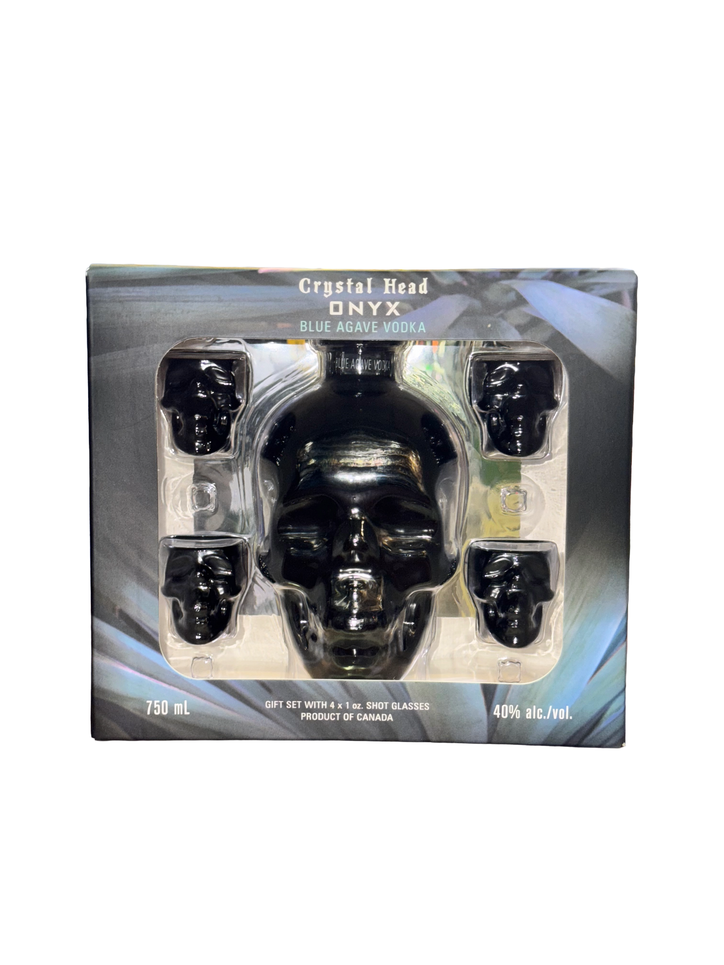 Crystal Head Vodka Onyx with Four Skull Shot Glasses