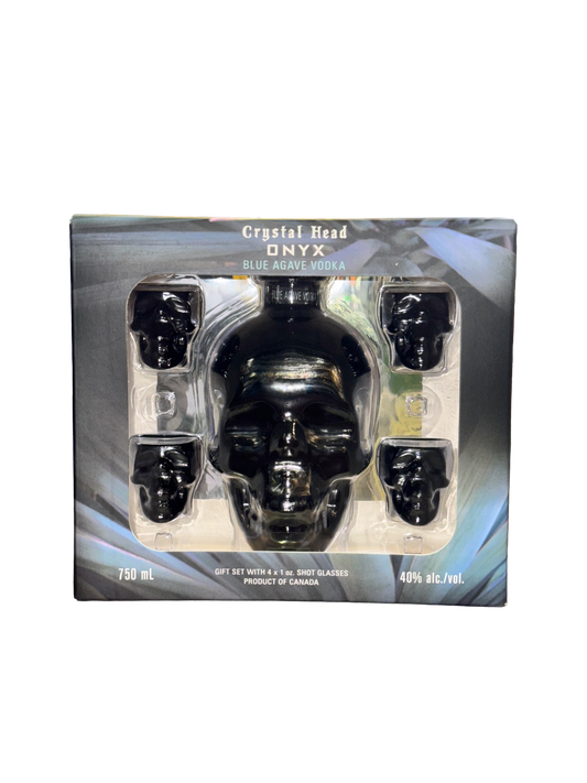Crystal Head Vodka Onyx with Four Skull Shot Glasses