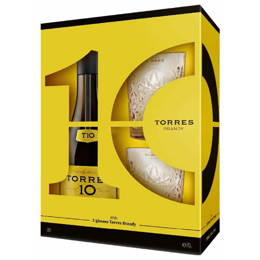 Torres 10 Brandy with Two Glasses