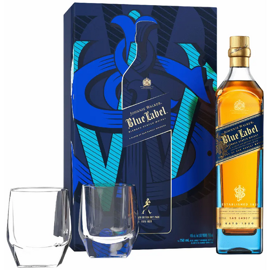 Johnnie Walker Blue Blended Scotch w/ 2 glasses