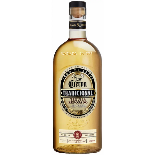 Bottle of Jose Cuervo Tradicional Tequila Reposado on a white background