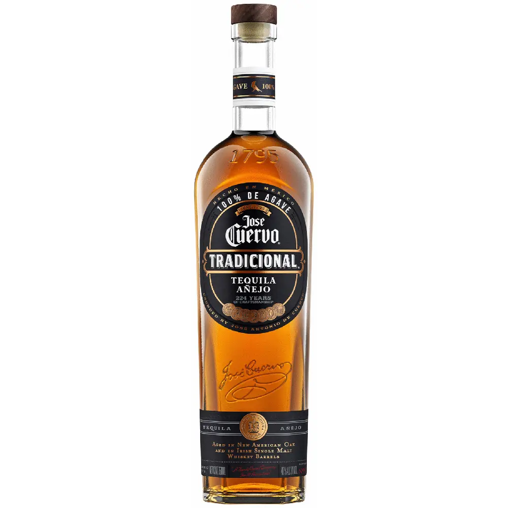 Jose Cuervo Tradicional tequila bottle on a white background