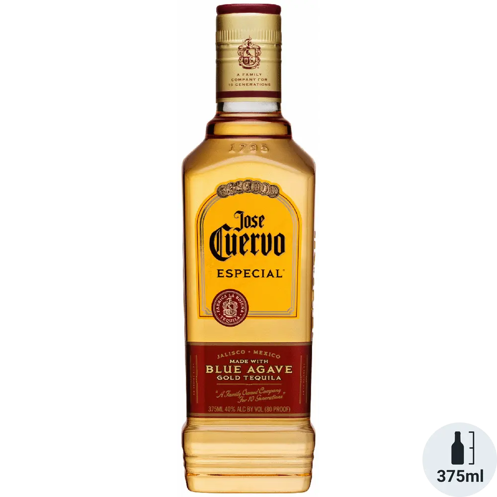Jose Cuervo Especial tequila bottle on a white background