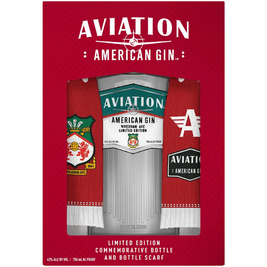 Aviation American Gin bottle and scarf set in a red box