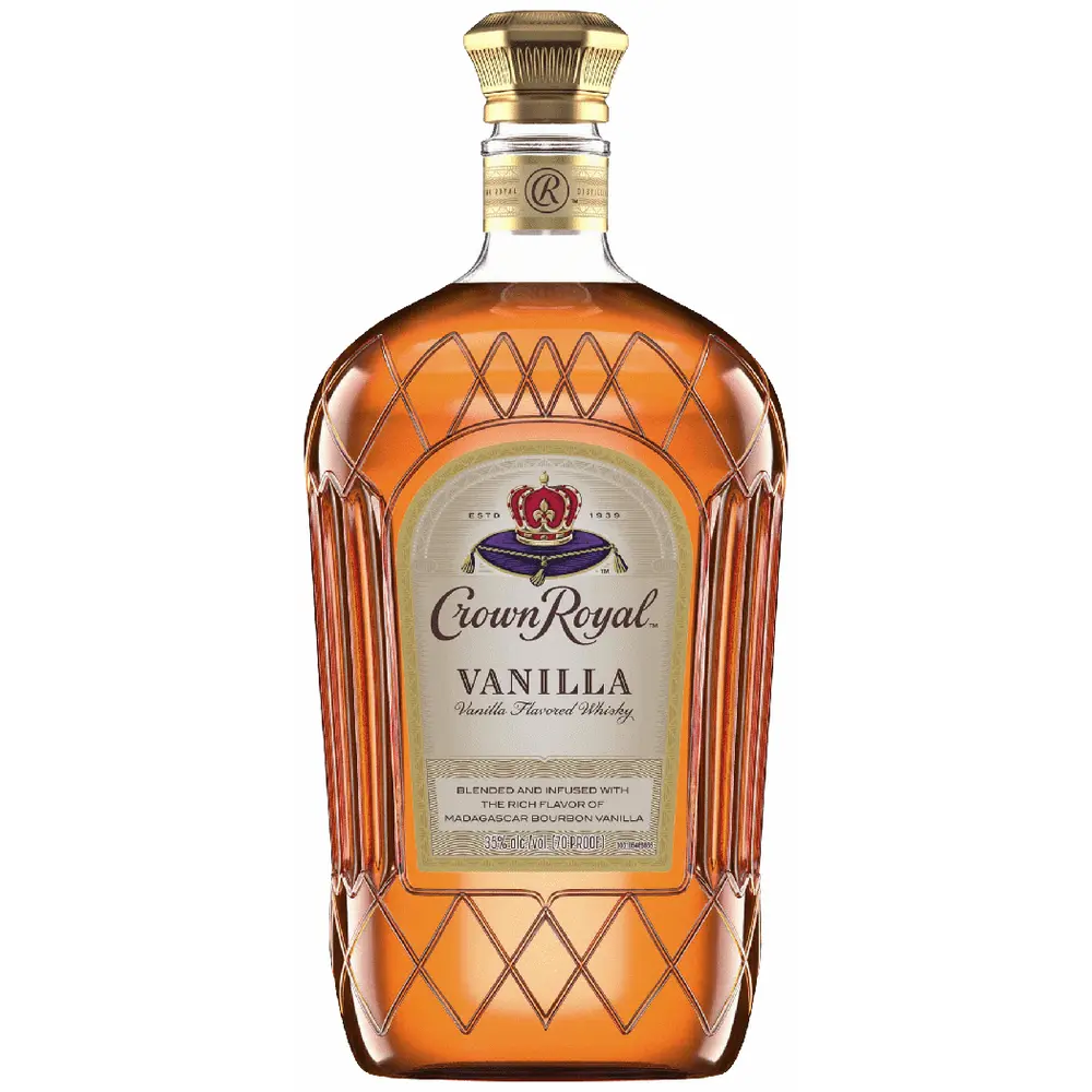 Bottle of Crown Royal Vanilla whisky on a white background