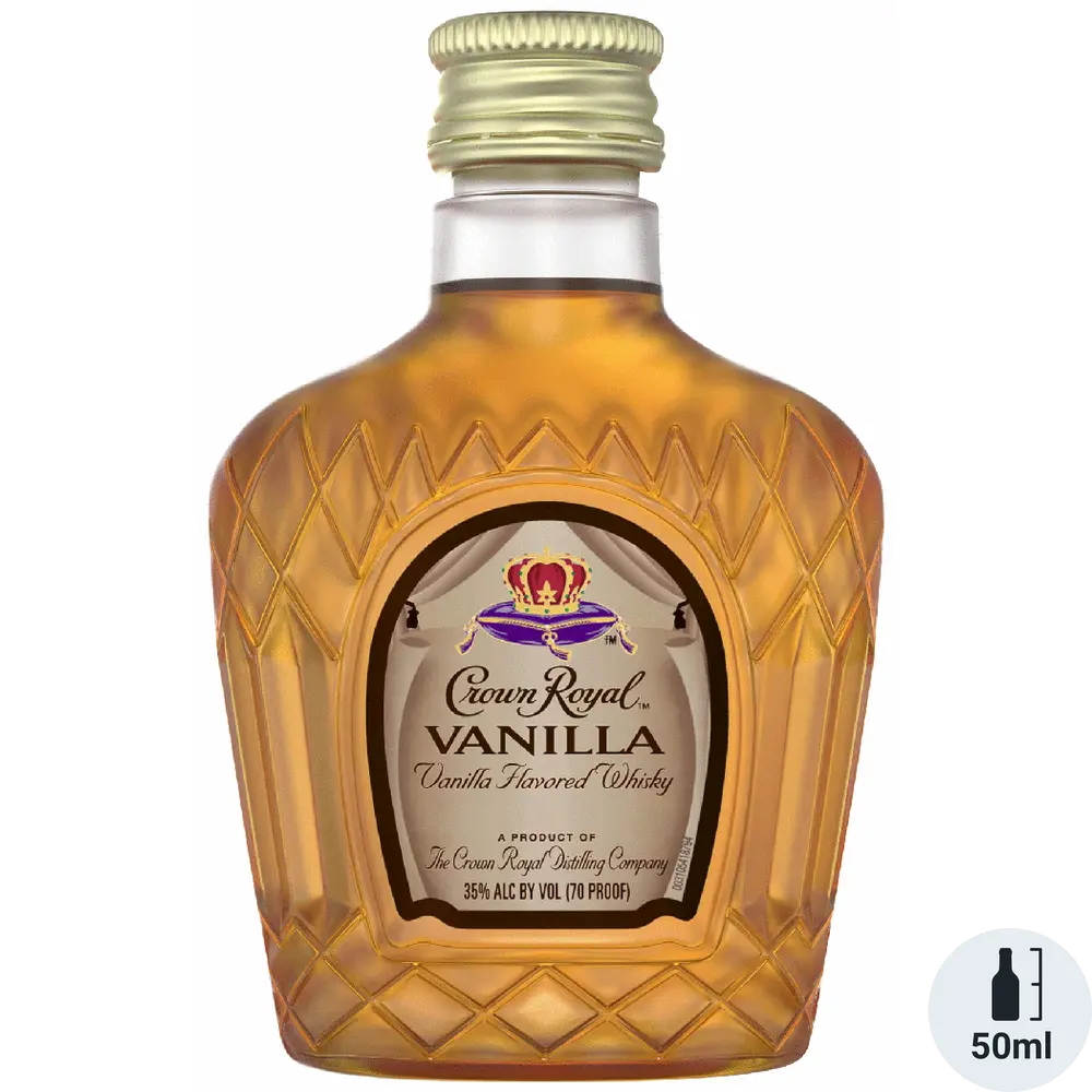 Bottle of Crown Royal Vanilla whiskey on a white background
