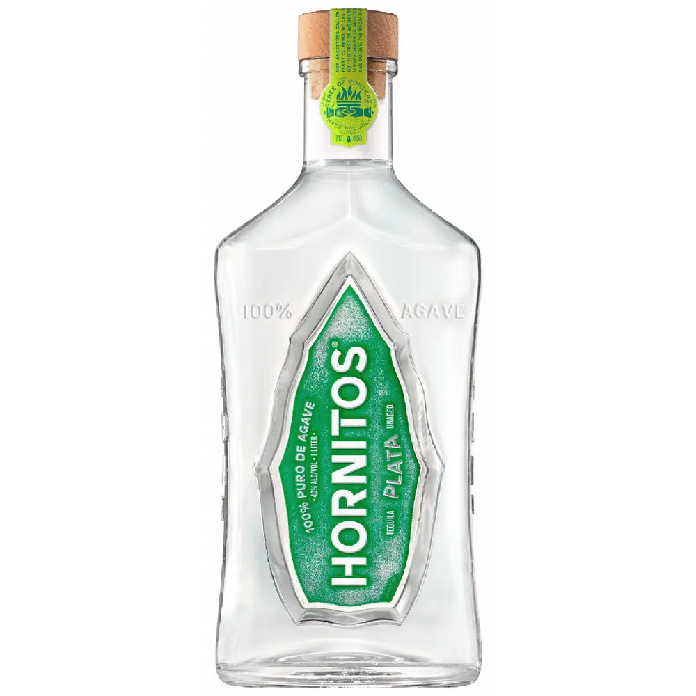 Hornitos Plata tequila bottle on a white background