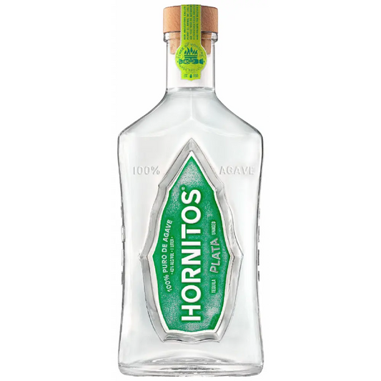 Hornitos Plata tequila bottle on a white background