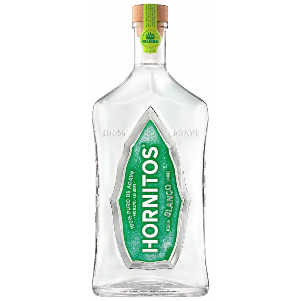 Hornitos Blanco tequila bottle on a white background