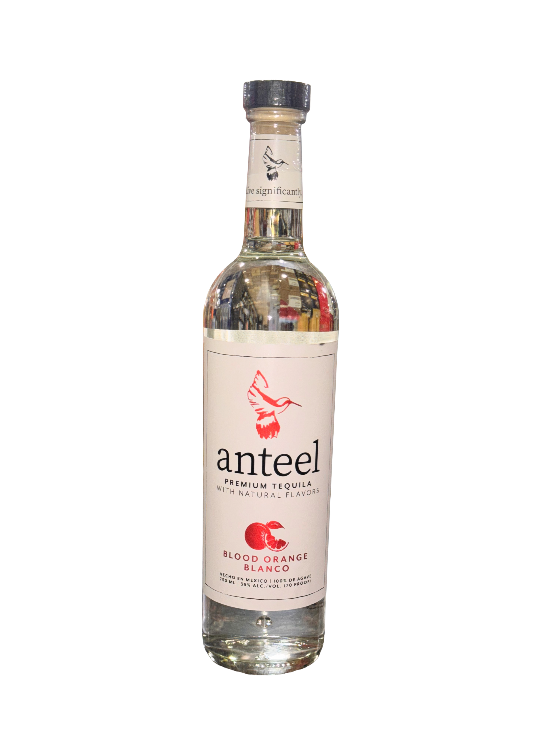 Bottle of anteel tequila on a white background