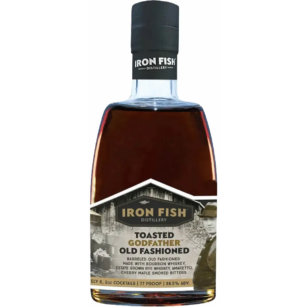 Bottle of Iron Fish Toasted Godfather Old Fashioned on a white background
