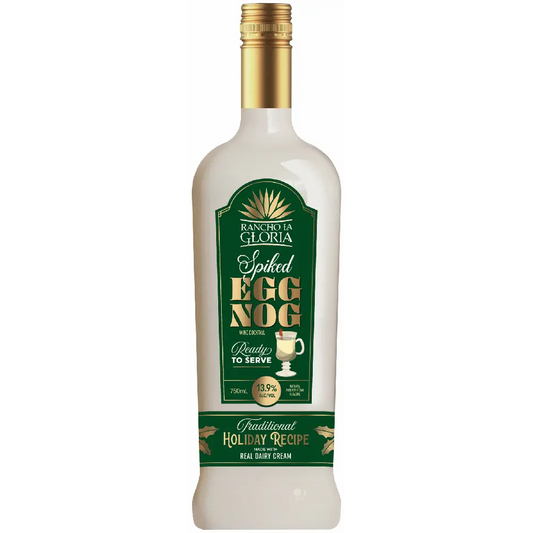 Bottle of Rancho La Gloria Spiked Eggnog on a white background