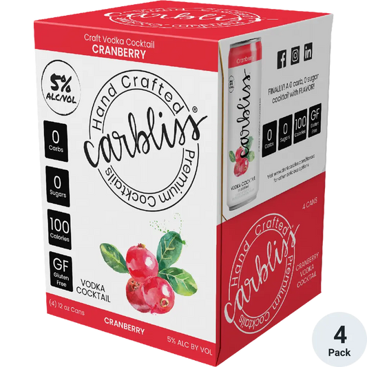 Carbliss cranberry vodka cocktail packaging with red and white design