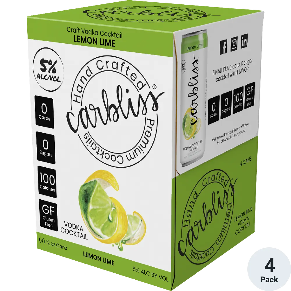 Box of Carbliss Lemon Lime Vodka Cocktail with lemon and lime graphics on a white background