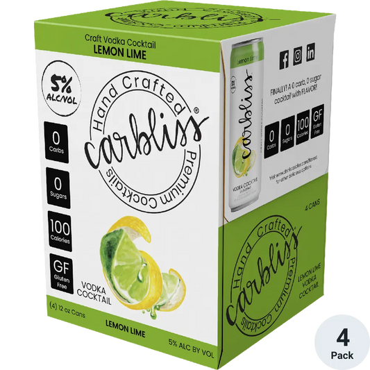 Box of Carbliss Lemon Lime Vodka Cocktail with lemon and lime graphics on a white background