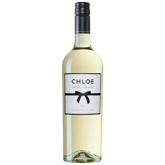 Bottle of Chloe Pinot Grigio wine on a white background