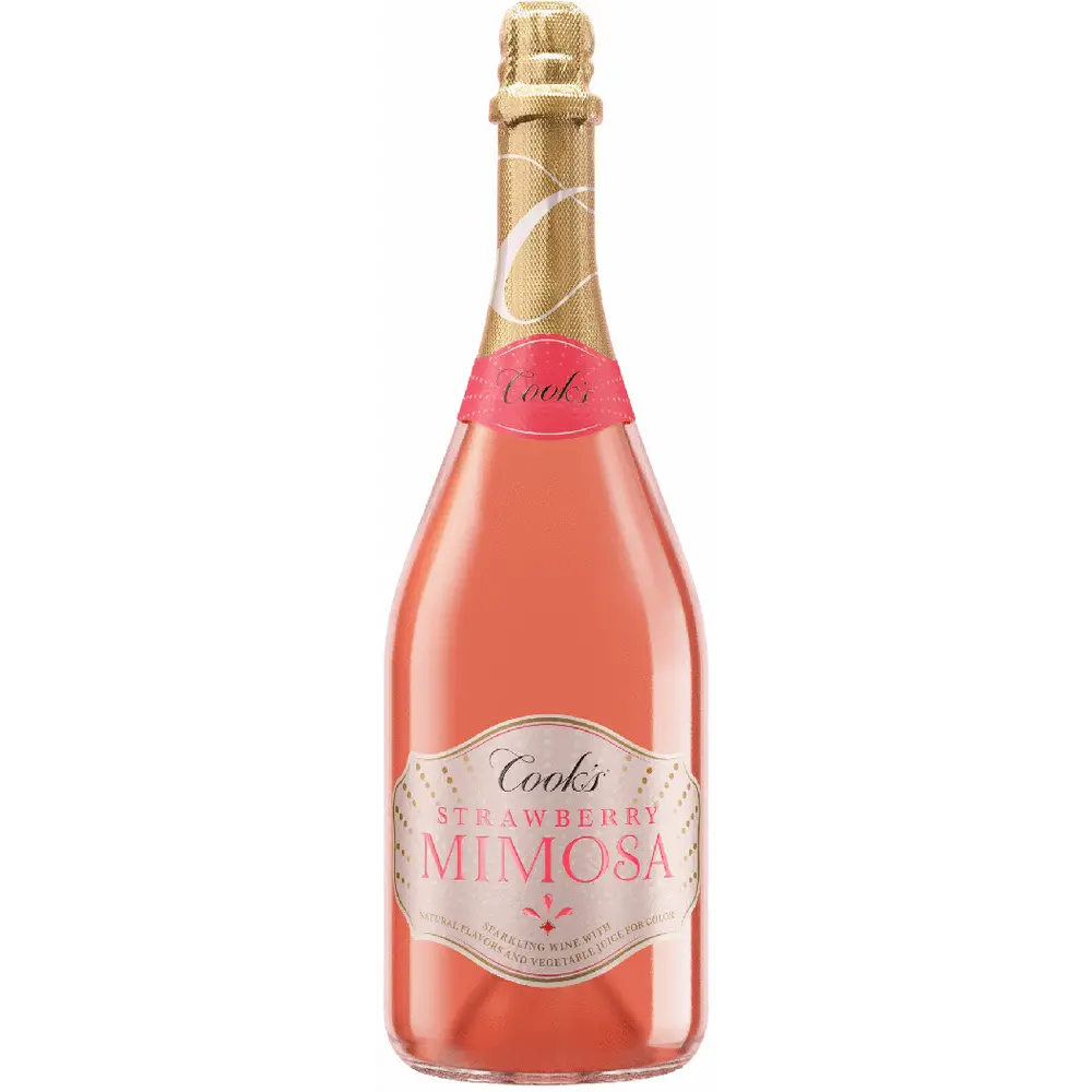 Bottle of Cook's Strawberry Mimosa on a white background