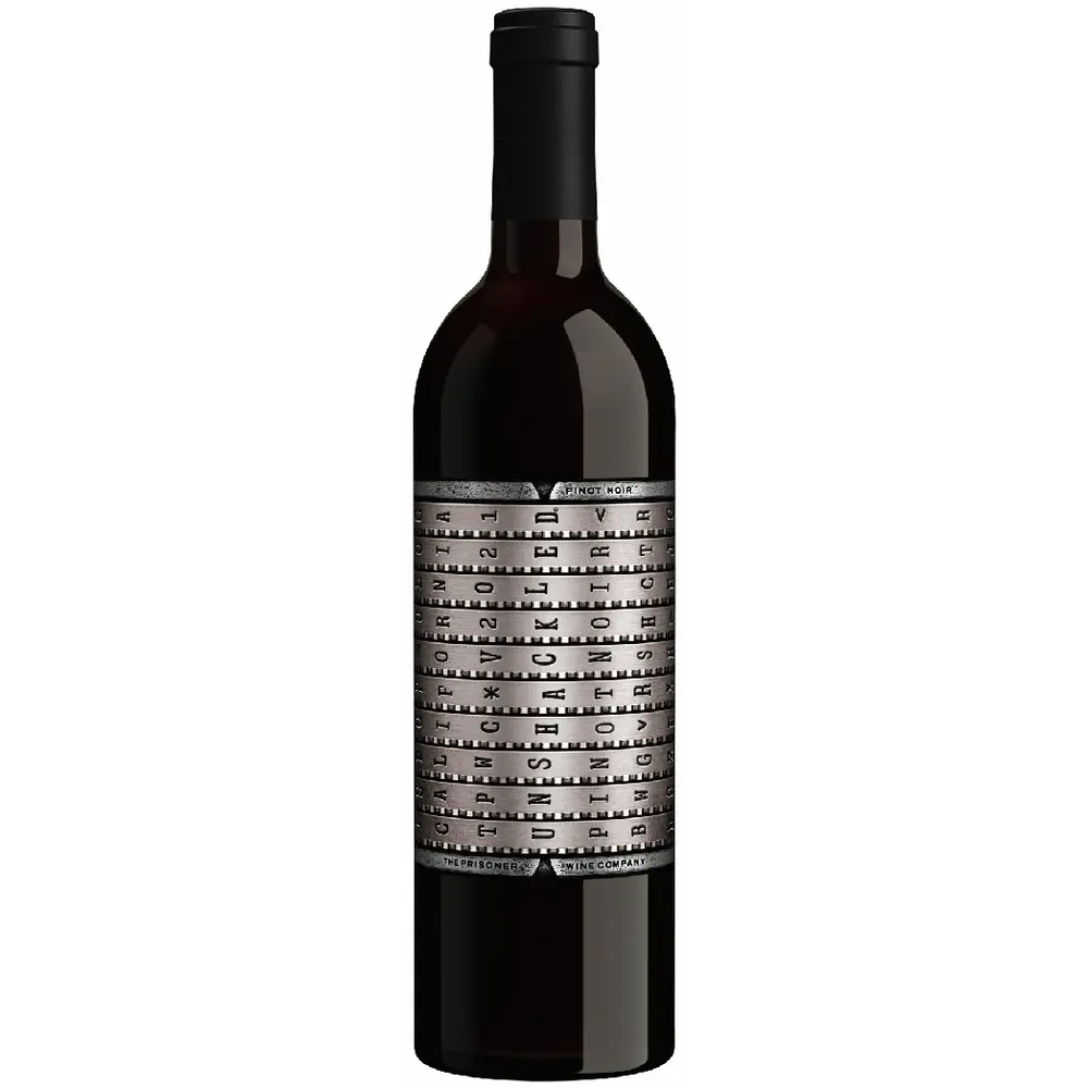 Wine bottle with a unique label on a white background