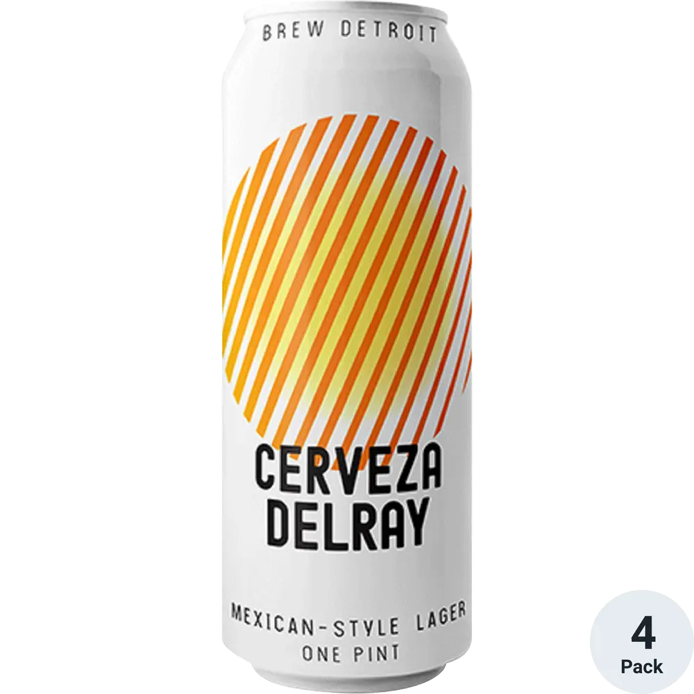 Cerveza Delray Mexican-style lager can on a white background