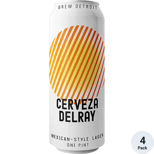 Cerveza Delray Mexican-style lager can on a white background