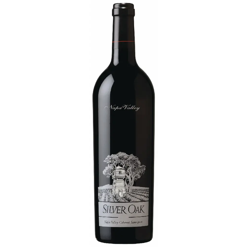 Silver Oak wine bottle on a white background