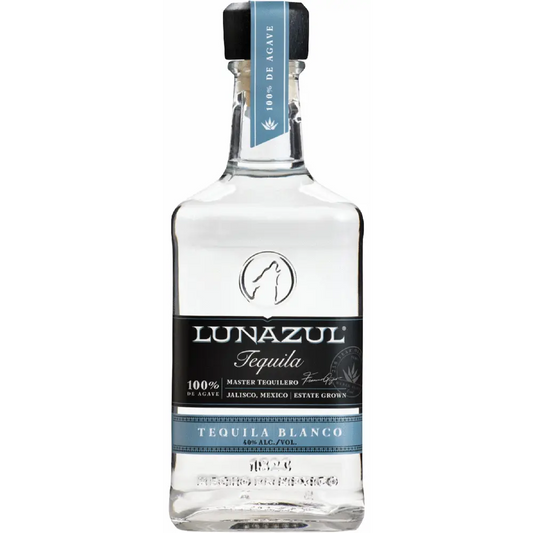 Lunazul Tequila Blanco bottle on a white background