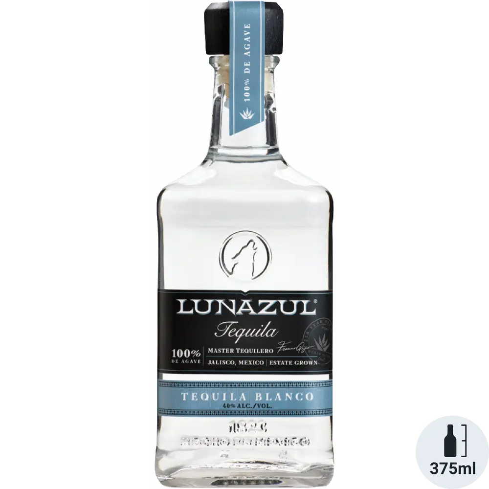 Lunazul Tequila Blanco bottle on a white background