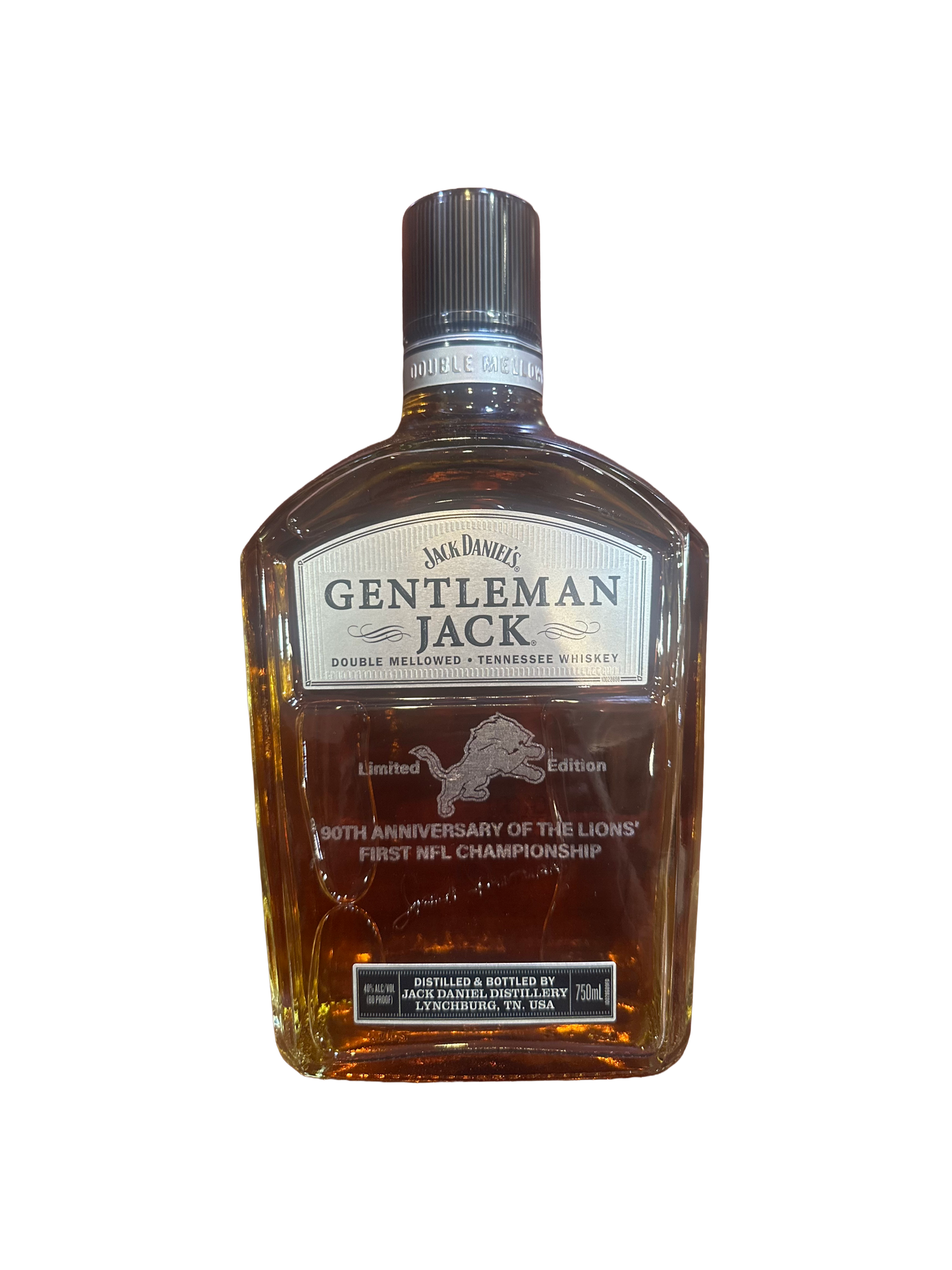 Gentleman Jack with Detroit Lions Logo 90th Anniversary of First NFL Championship Bottle