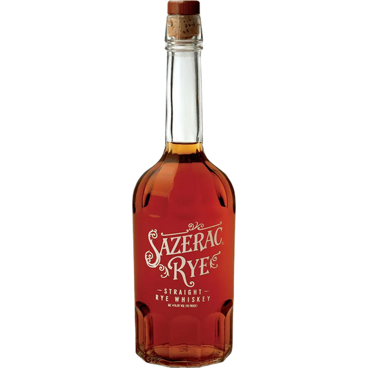 Sazerac Rye whiskey bottle on a white background