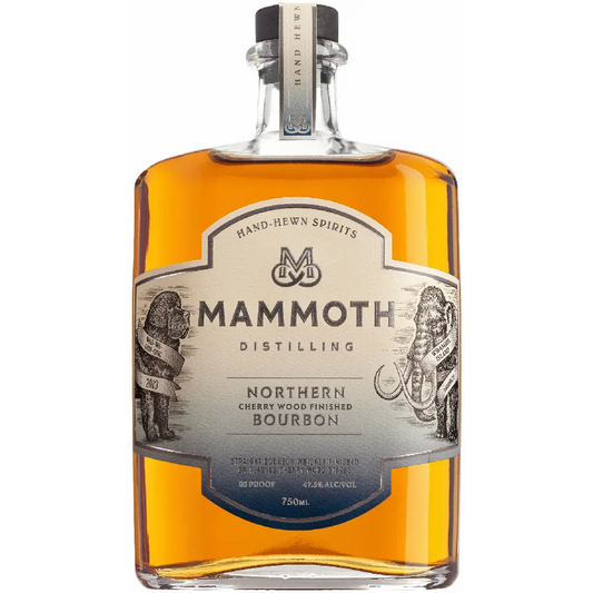 Bottle of Mammoth Distilling Northern Cherry Wood Finished Bourbon on a white background