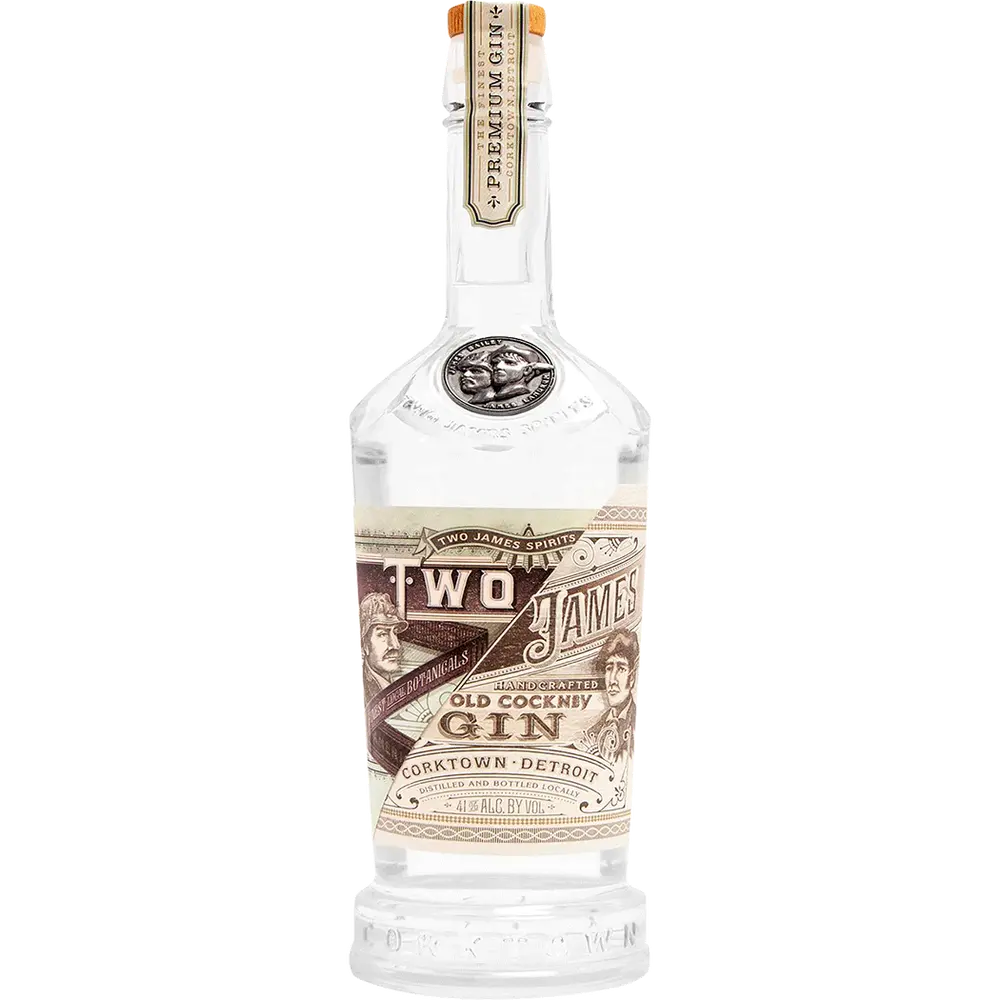 Two James Old Cockney Gin bottle on a white background