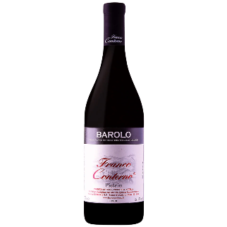 Wine bottle with a purple label on a white background
