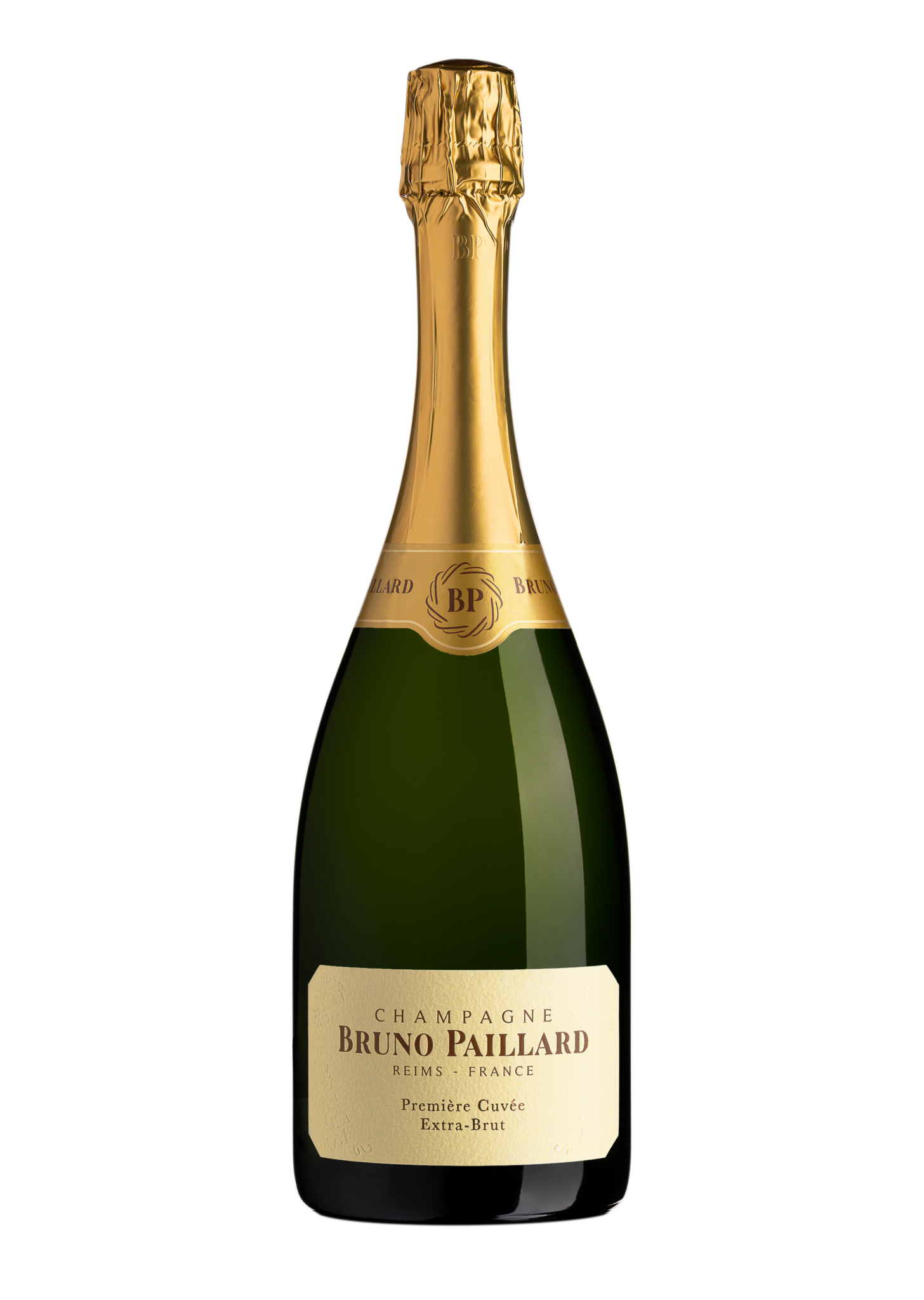 Bottle of Bruno Paillard champagne on a white background