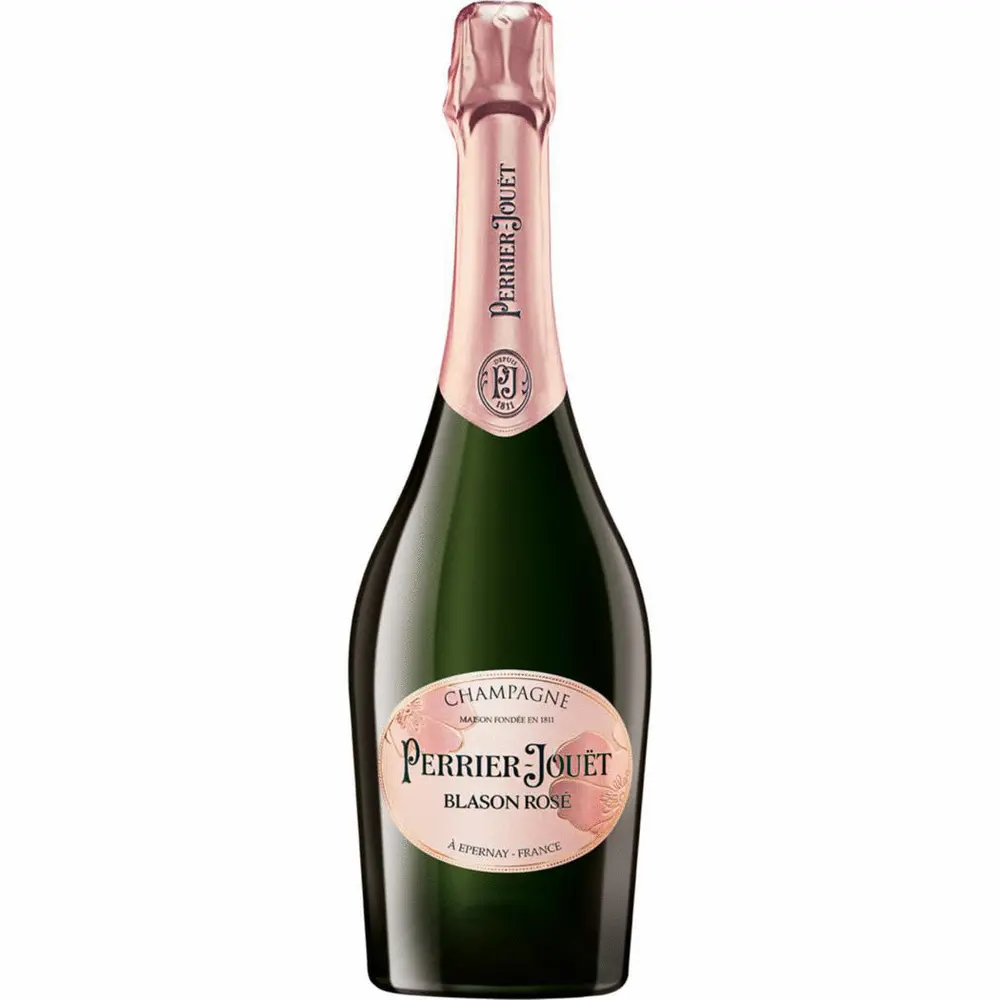 Perrier Jouet Blason Rose champagne bottle on a white background