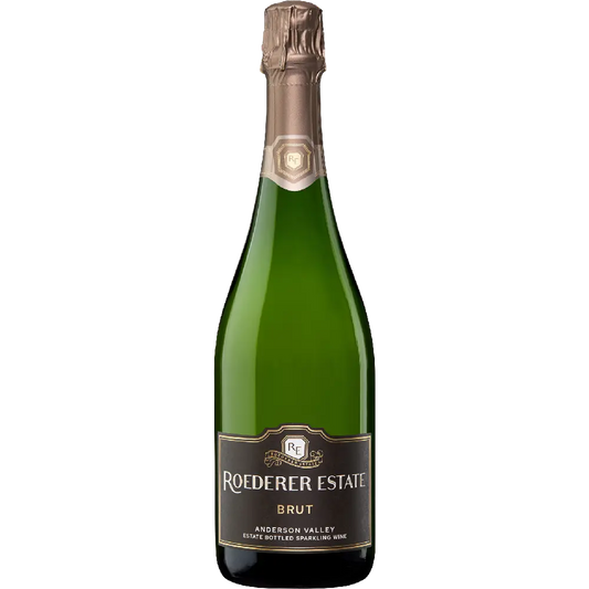 Bottle of Roederer Estate Brut champagne on a white background