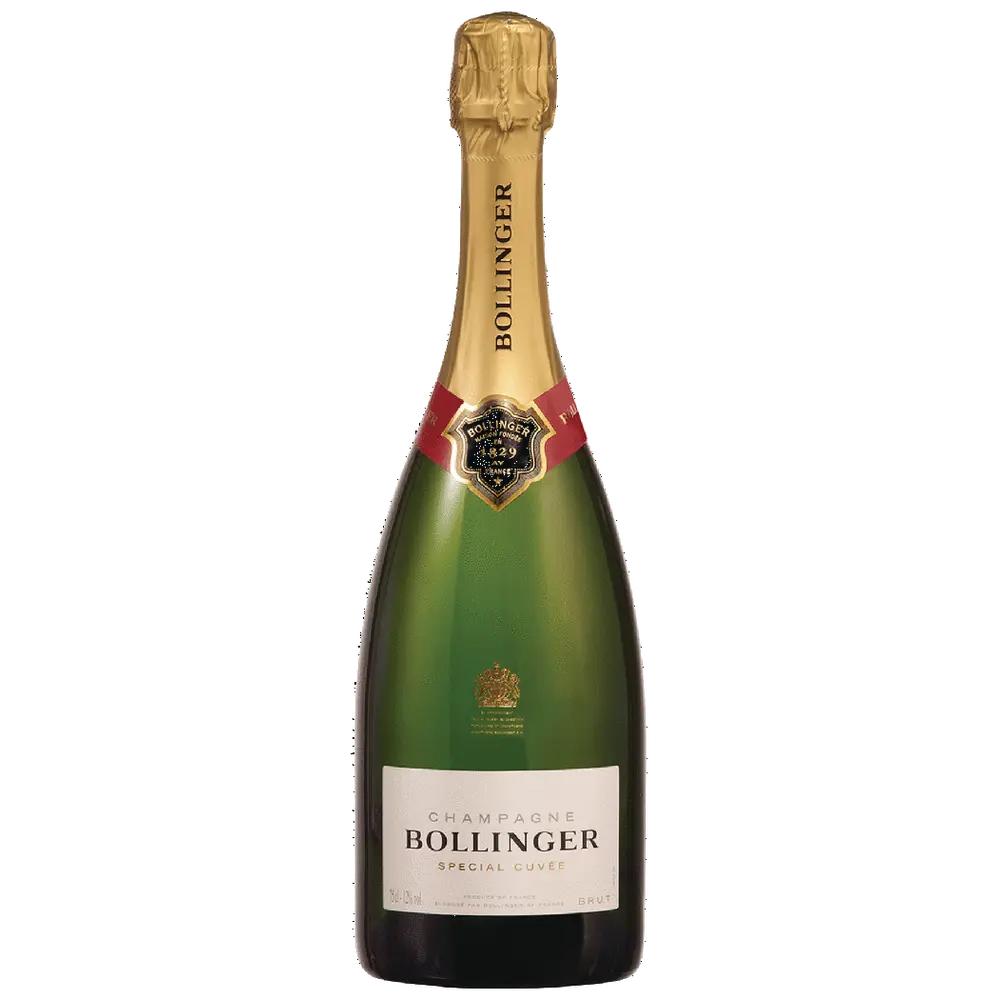 Bollinger champagne bottle on a white background