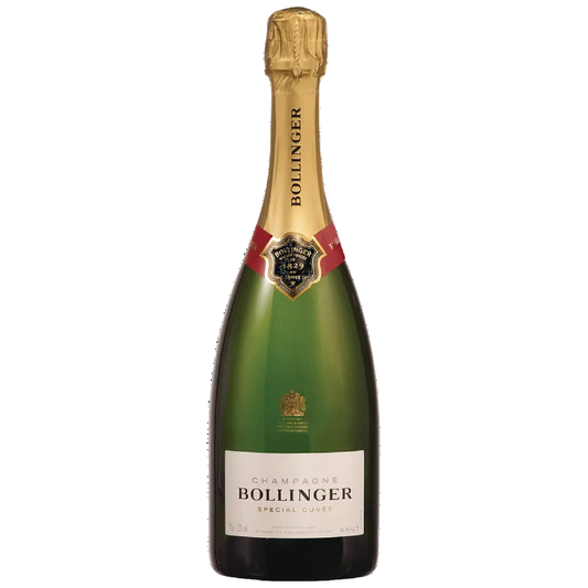Bollinger champagne bottle on a white background