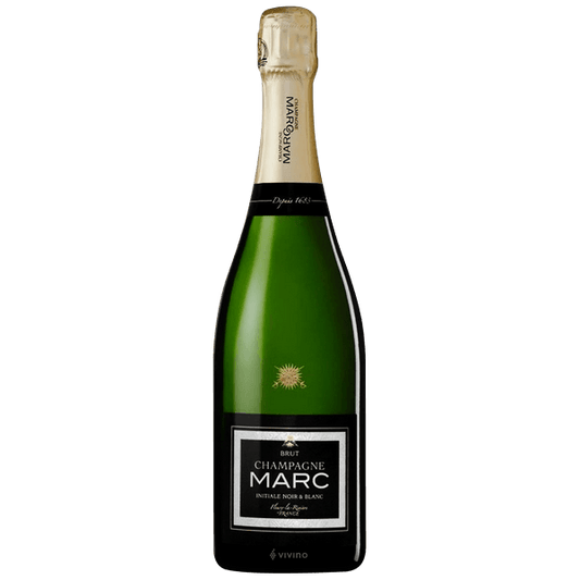 Champagne bottle with green label on a white background