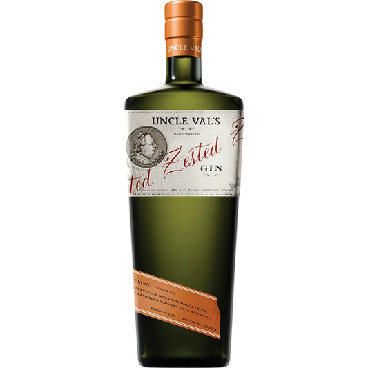 Uncle Val's Zested Gin bottle on a white background