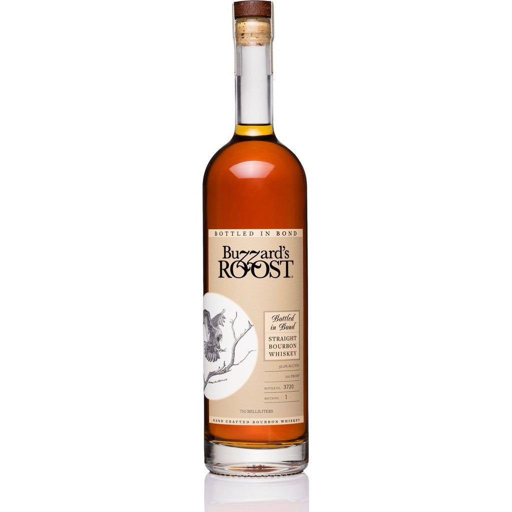 Bottle of Buzzard's Roost straight bourbon whiskey on a white background