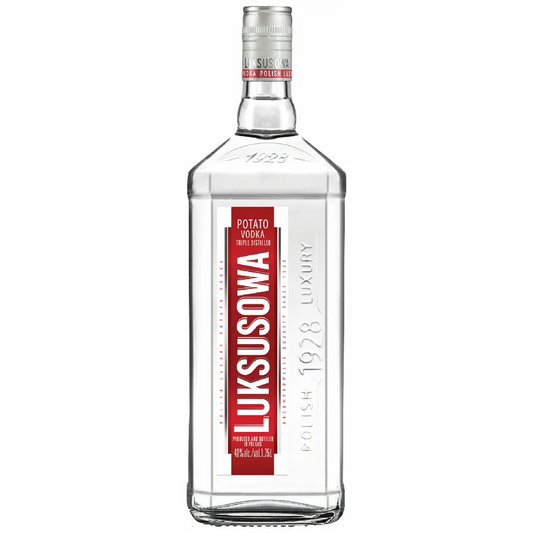 Bottle of Lukusowówa vodka on a white background