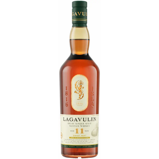 Lagavulin whisky bottle on a white background